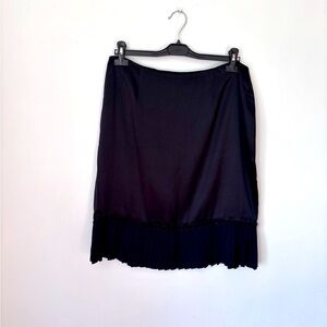 St John Evening Silk Satin Skirt with Pleated Flounce and Mesh on Hemline Size12